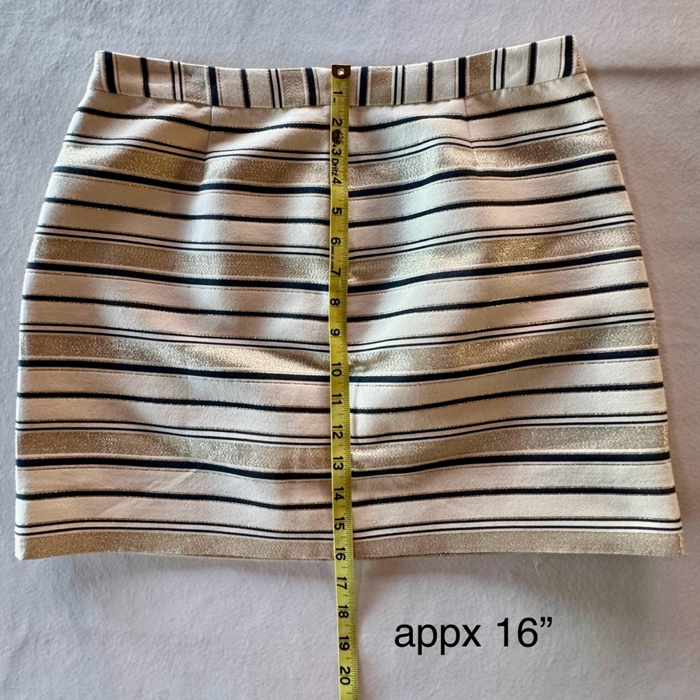 J. Crew Silk Blend Metallic Gold & Cream Striped Mini Skirt (8) - Picture 13 of 16